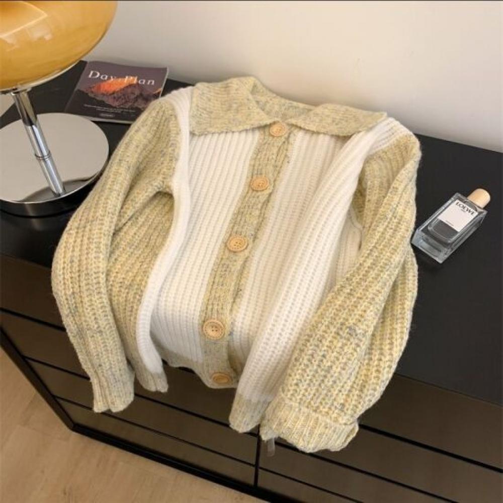 Rellawear Women Matching Fog Color Sweater Cardigan