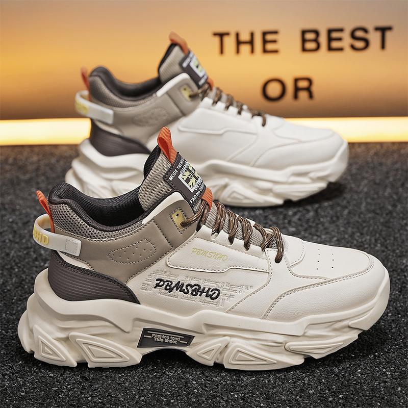 Winter New Leather Splicing Men's Sports Leather Boots High-top Lace-up Round-head Retro Martin Boots Casual Men's Shoes