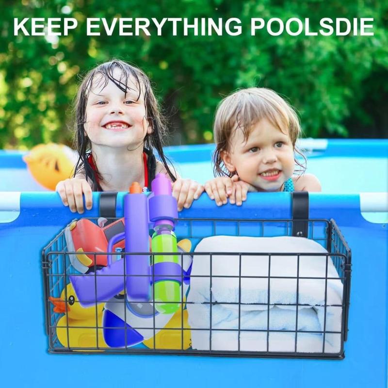 Scaffale Metallico Portaoggetti per Piscina Cesto Portaoggetti da Piscina Organizzatori Pieghevoli in Rete Metallica per Piscine Fuori Terra con Struttura
