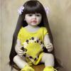 BZDOLL 55cm 22 Inch Lifelike Realistic Reborn Baby Girl Doll Full vinyl Long Brown Hair Princess Toddler Bebe Christmas Gift