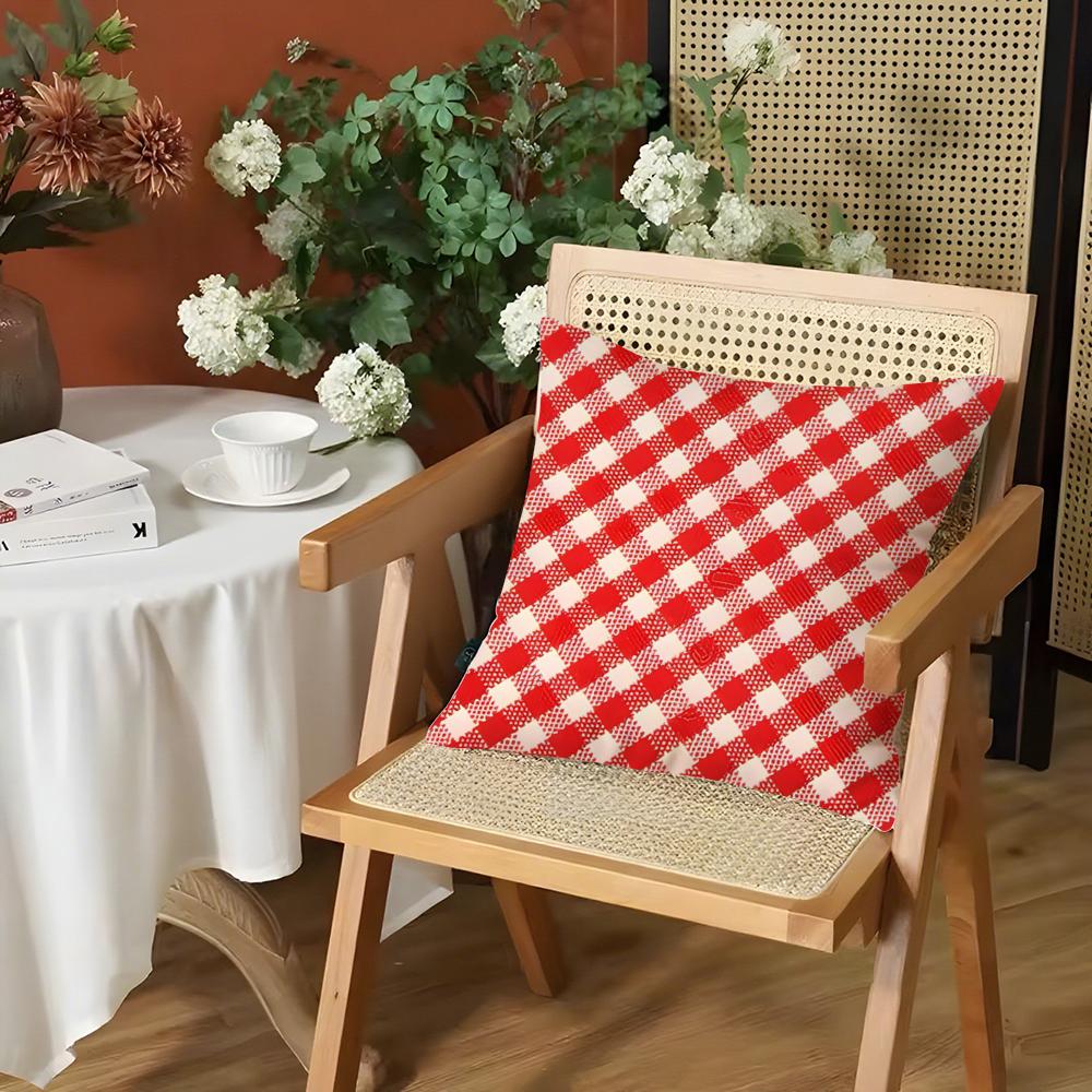 Fashion Red Plaid Cushion Cover Silky Short Plush Invisible Zipper Dustproof Sofa Pillow Case for Home Decor