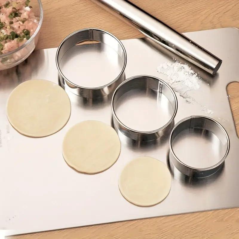 3pcs/Set, Stainless Steel Biscuit Pastry Wrap Dough Cutter, Fondant Mold, Cookie Maker, Round Baking Accessories