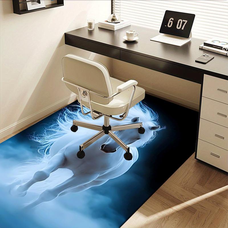 Charming White Horse Chair Mat Office Carpet, Oversized Rug for Home Decor, Sofa Mat, Desk Protector