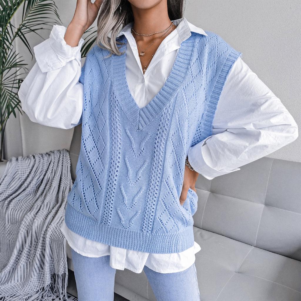 Women V-Neck Casual Loose Knit Sweater Vest