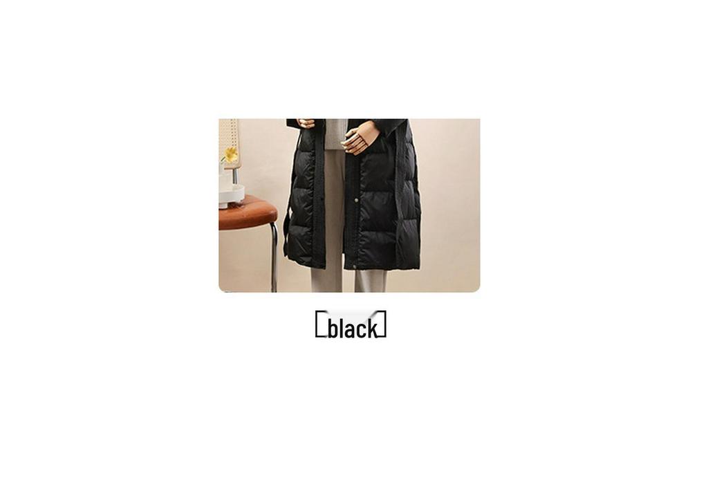 Women's Stylish Over-the-knee White Duck Down Jacket - Long, Slimming, Warm, Waist-Cinched Belted Winter Outerwear.