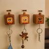 Magnetic Solid Wood Keychain Cute Cartoon Face With Home Sign Wooden Craft Fridge Magnet Wall Mounted Home Decor For Key Storage