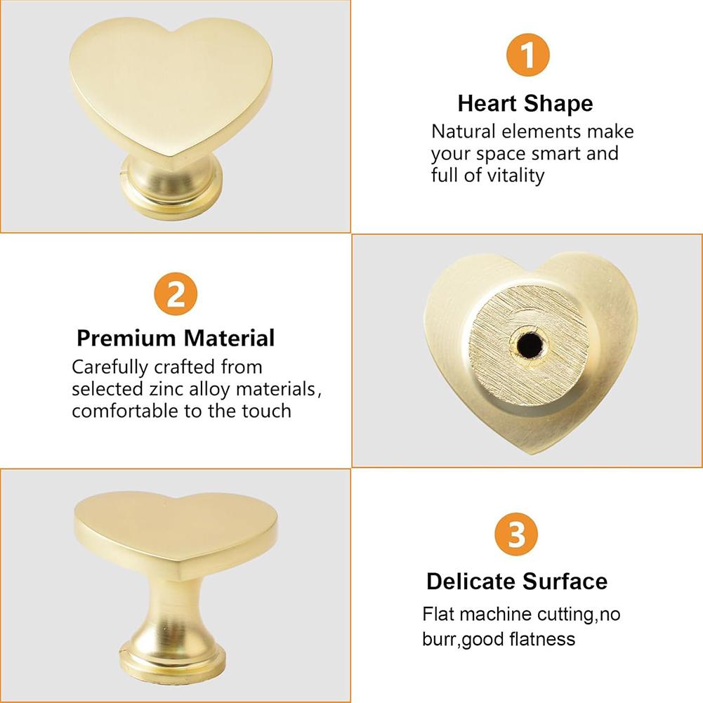 Elegant Cabinet Pulls Heart Shaped Knobs Anti-Tarnish Treatment Decorative Furniture Knobs Easy Installation Screws For Closets