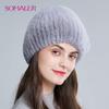 SOMALER Women Winter Fur Hats Genuine mink Fur Beanie Hat Thick Warm Knitted Fur Beanies Female Fashion Fur Cap