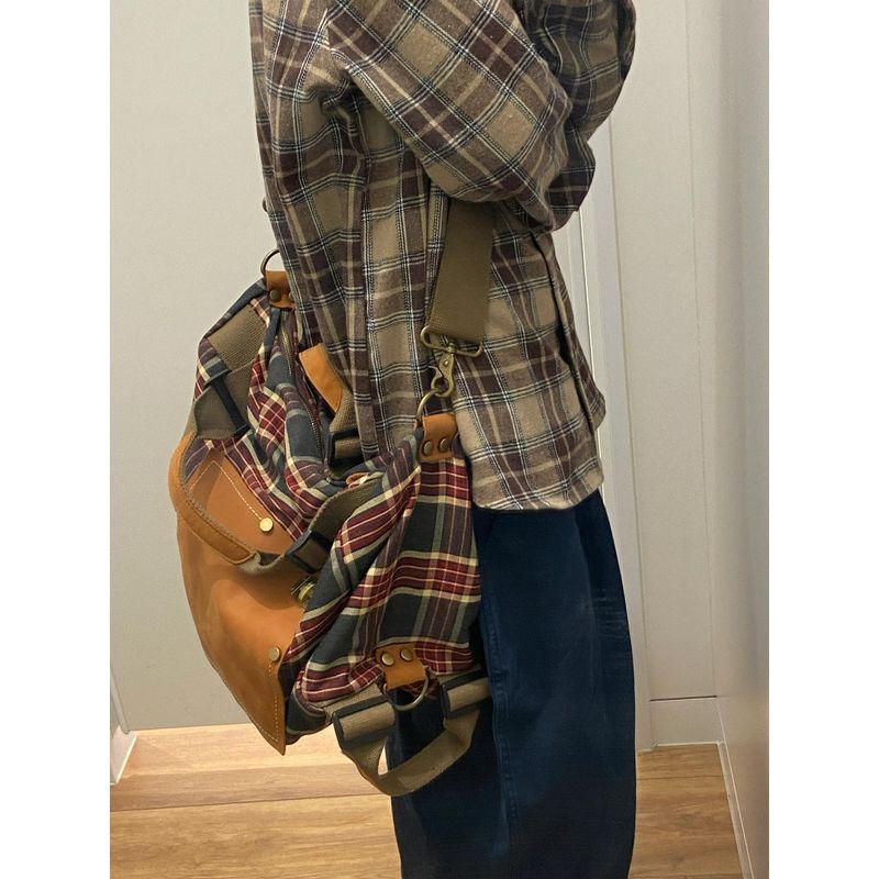 

Portable Backpack Women Dual-Use Messenger Bag Large Capacity Red Plaid Bag New Personalized College Student Canvas Bag Four back Plaid