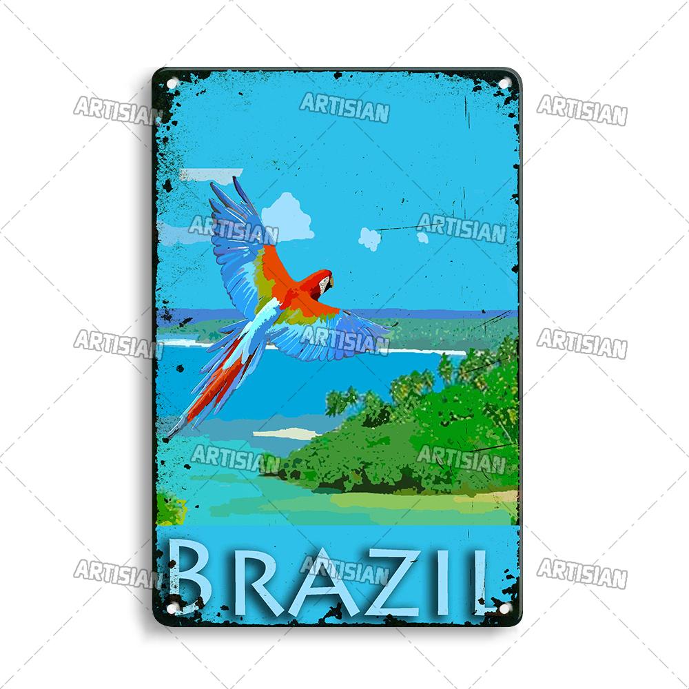 Nostalgic Brazil Metal Poster Vintage Travel Metal Tin Sign Decorative Plate Home Bar Studio Wall Decor Metal Plaque