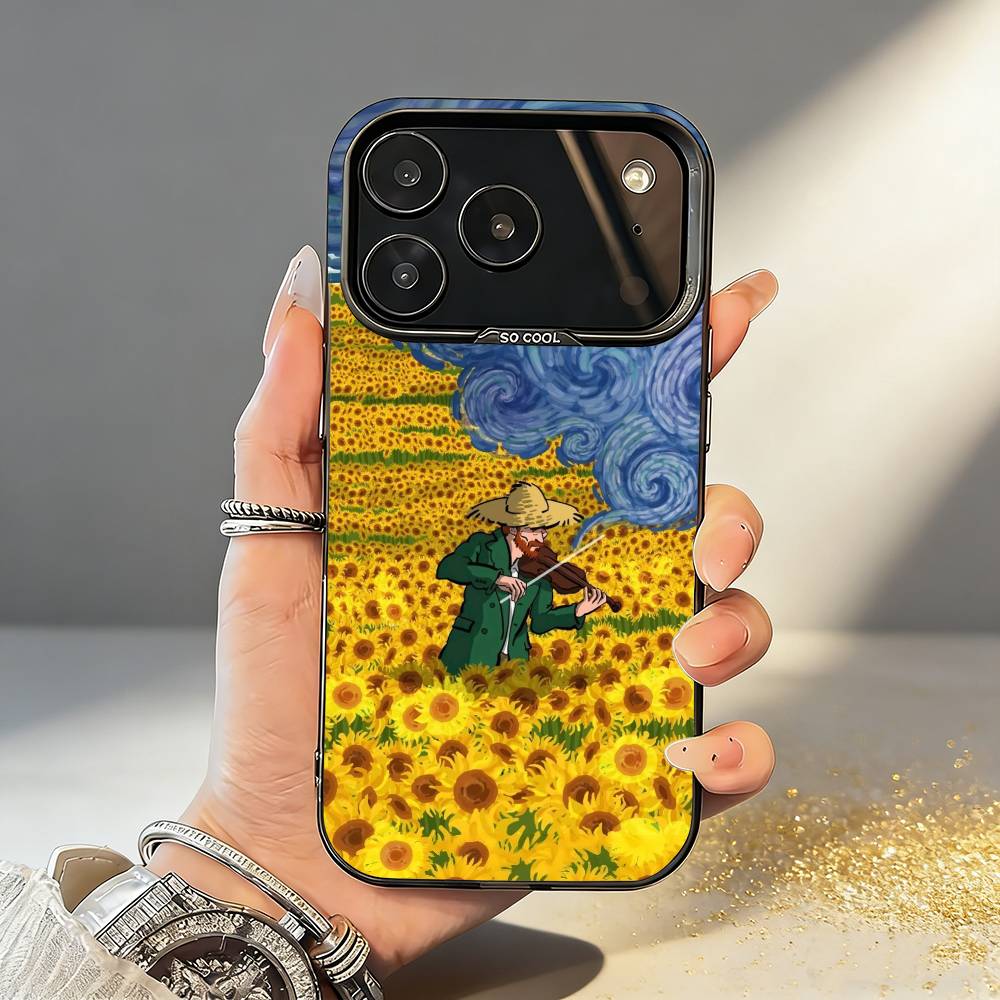 V-Van G-Gogh The Starry Night Phone Case For iPhone17,16,15,14,13,12,11,Pro,MAX Gray Matte Silicone Black Cover