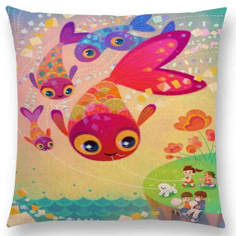 Super Cute Cartoon Animals Pufferfish Cushion Cover Lovely Bird Sweet Nest Interesting Fish Cat Frog Fox Throw Pillow Case Hogar