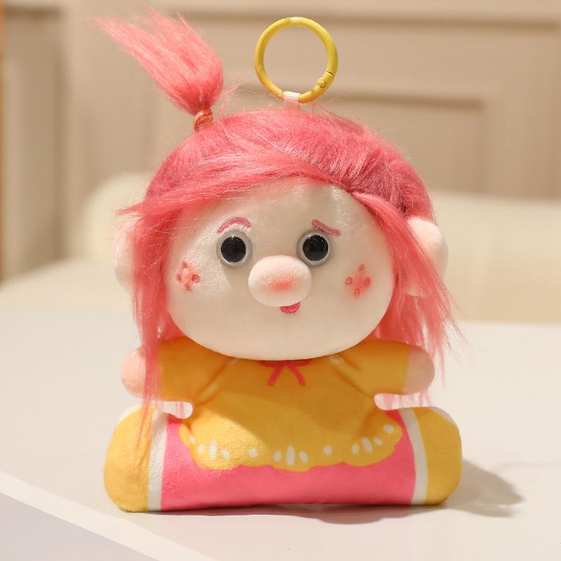 1419Cm Cute Human Figure Plush Pendant Stuffed Colorful Hair Male Female Keychain Decor Plushie For Bag Present