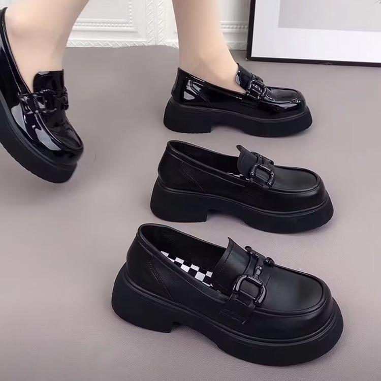 Platform-soled High-end French Small Leather Shoes New Flat-soled Heightening British-style Soft Leather Single Shoes