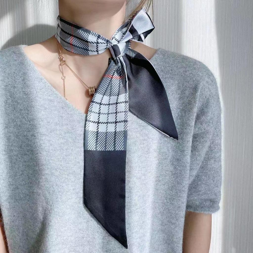 Langer, dünner Seidenschal für Damen, Haarband, Krawatte, Design-Print, Luxusmarke, Haarreifen-Accessoires, coole Mädchen-Schals, Sommer 2021