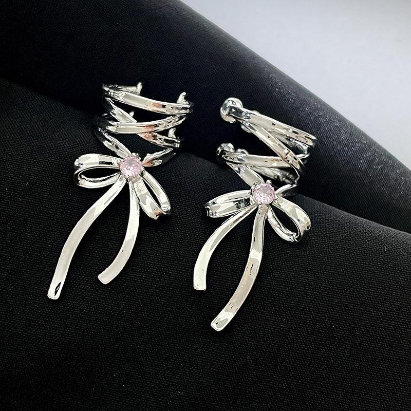Girls New Ribbon Aesthetics Ear Clips Ballet Style Ribbon Bow-Knot Ear Cuff Women Korean Fashion Earring Jewelry Gifts