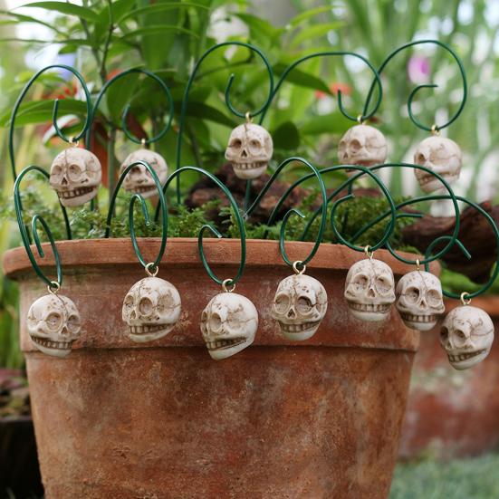 12 Pcs Halloween Skull Stake Human Skull with Bendable Wire Planter Insert Skull Stake for Flower Pot Garden Bed Decoration