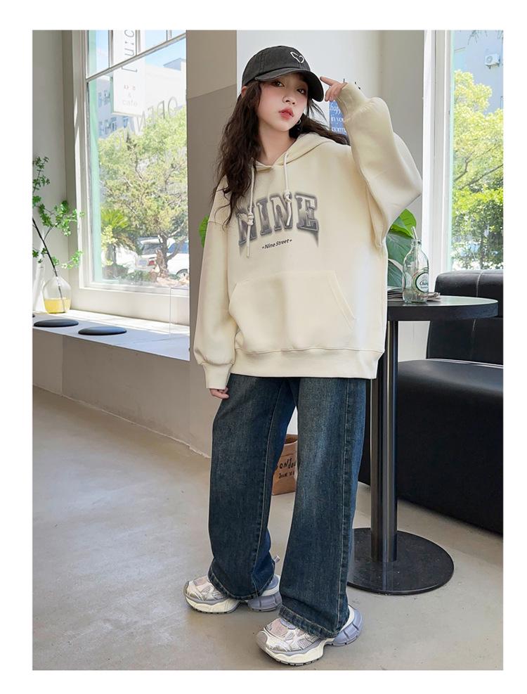 Dívčí jarní/podzimní mikina s kapucí - 2025 Korejský styl fleece pro dívky