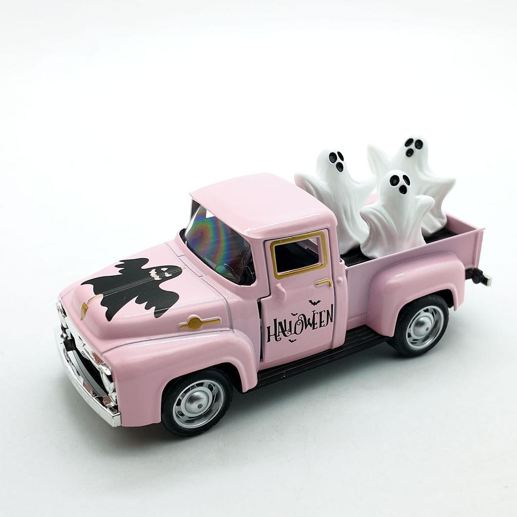 Vintage Halloween Alloy Truck Model with Ghostly Figurines Vehicle Collectible Ornament Farmhouses Home Office Decors