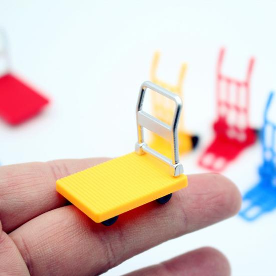 Miniature Dollhouse Accessories Platform Trolley Fork Lift Hand Cart Set Doll House Scene Ornament Mini Flat Cart Pallet Truck Dolly