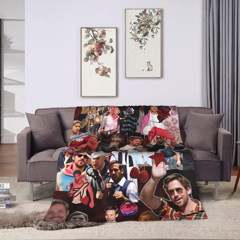 Ryan Gosling Collage Blanket Quality Warm Soft Bedding Throws Winter Travel Outdoor Print Bedspread