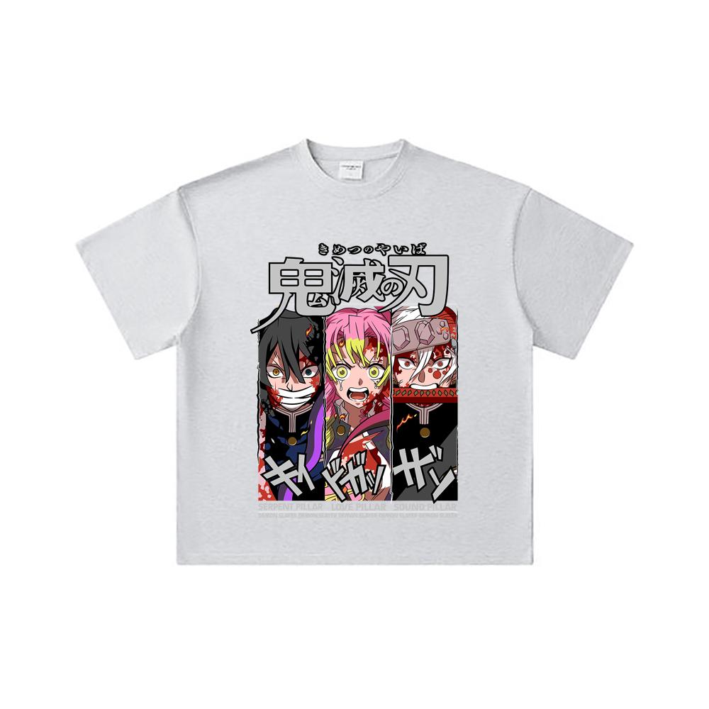 260 GSM Double Yarn 32 Count 100% Cotton Demon Slayer V59 Pillars Print Unisex Heavy Cotton T Shirt