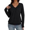 Women's Casual Fashion V-Neck Raglan Pleated Color Long Sleeve Top
