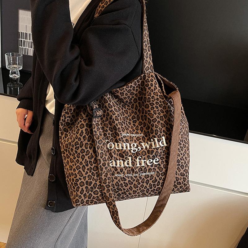 Retro Leopard Print Crossbody Bag, Large-capacity Commuter Single-shoulder Bag, Casual Tote Bag