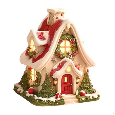 Christmas Incense Burner Village House Snow Statue with Xmas Tree Decor Holder for