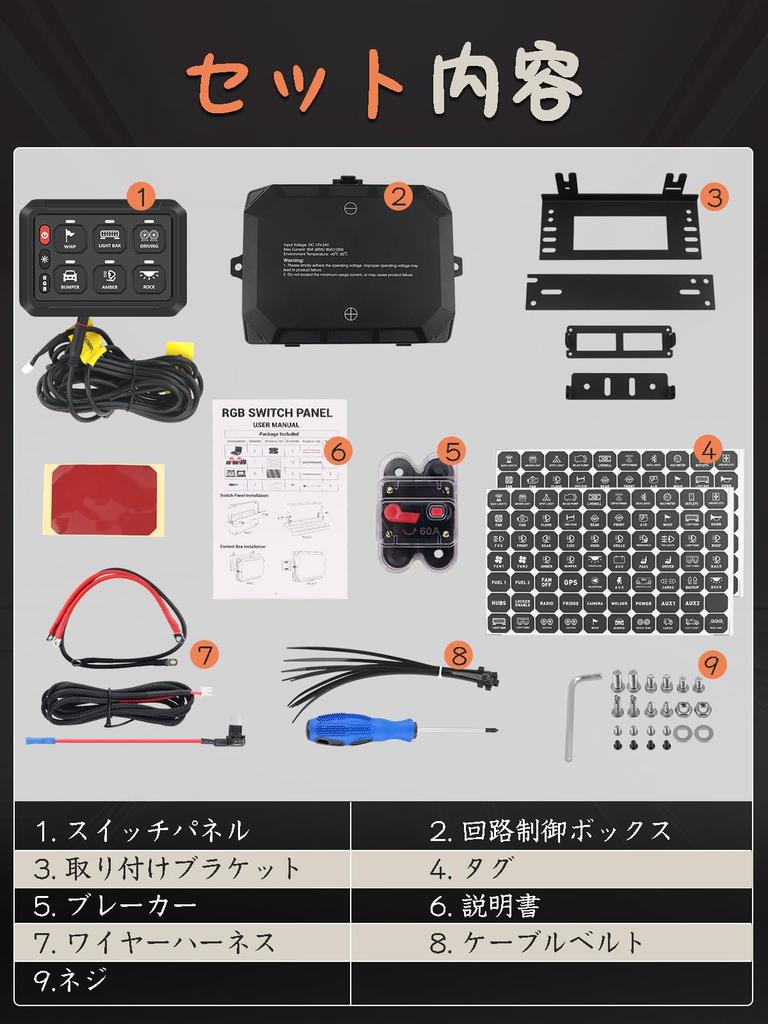 NORTHYUN Switch Panel with Mobile APP RGB Dimmable Power Circuit Relay System Box for Jeep 6-Gang Control, Bluetooth, Backlight, LED, Management,