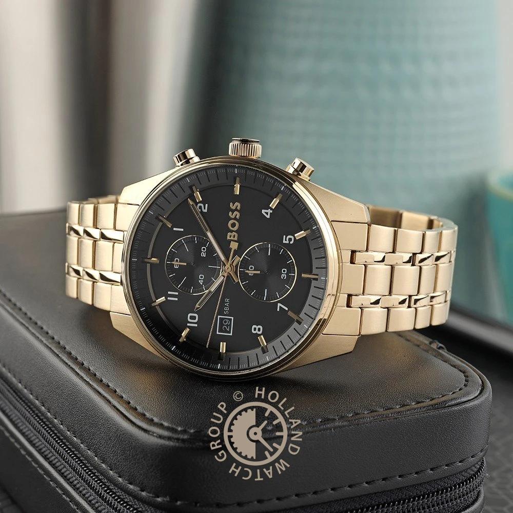 BOSS Skytraveller Schwarz Zifferblatt Zwei-Ton Edelstahl Armband Herren Quarz Uhr 1514152