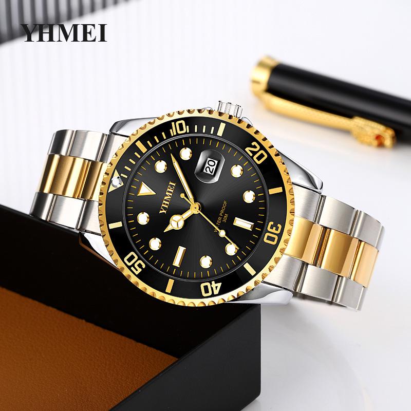 Men's Business Series Stainless Steel Watch with Calendar & Rotatable Bezel - Waterproof Quartz Dial