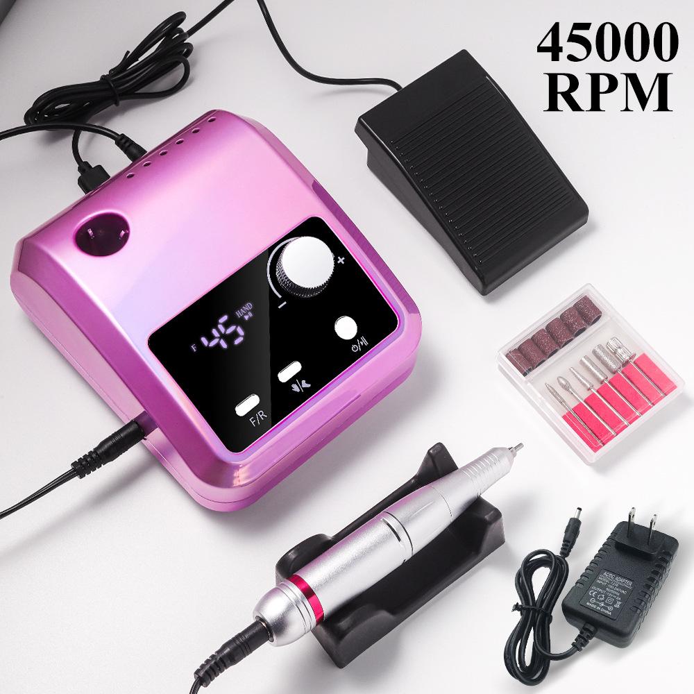 Mașină electrică de găurit unghii de înaltă calitate, 45000 rpm, fișier electric, afișaj HD, stilou pentru manichiură din metal, șlefuitor profesional pentru strung de unghii