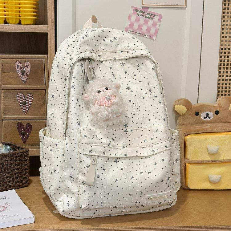 Schoolbag Japanese Cute Polka Dot Backpack Bag Women's Fashion Texture Large Capacity Simple Student Schoolbag Solid Color Casual Backpack