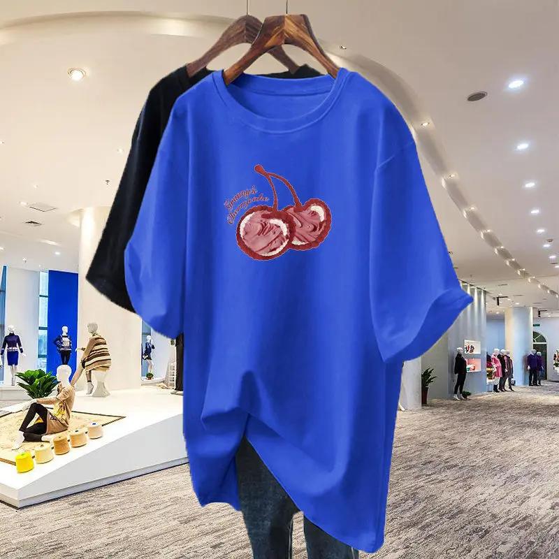 Women's Cartoon Pure Cotton Basic T-shirt, Casual Loose Short Sleeved T-shirt, Round Neck Top, Summer Fashion