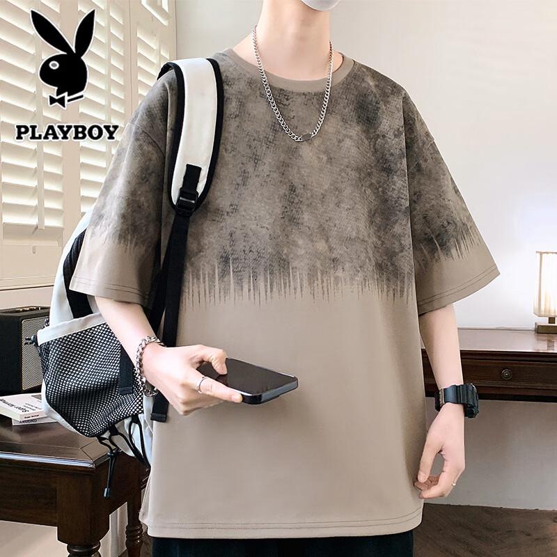 PLAYBOY Men s American Style Colorblock Heavyweight T-Shirt L
