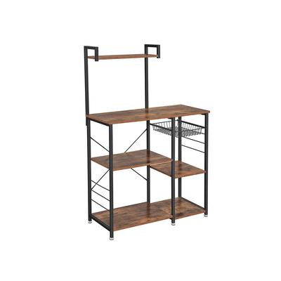 Estantería de Panadero con Estantes, Soporte para Microondas con Cesta de Alambre, 6 Ganchos en S, Estante de Cocina, Almacenamiento de Utilidad para Especias, Ollas y Sartenes