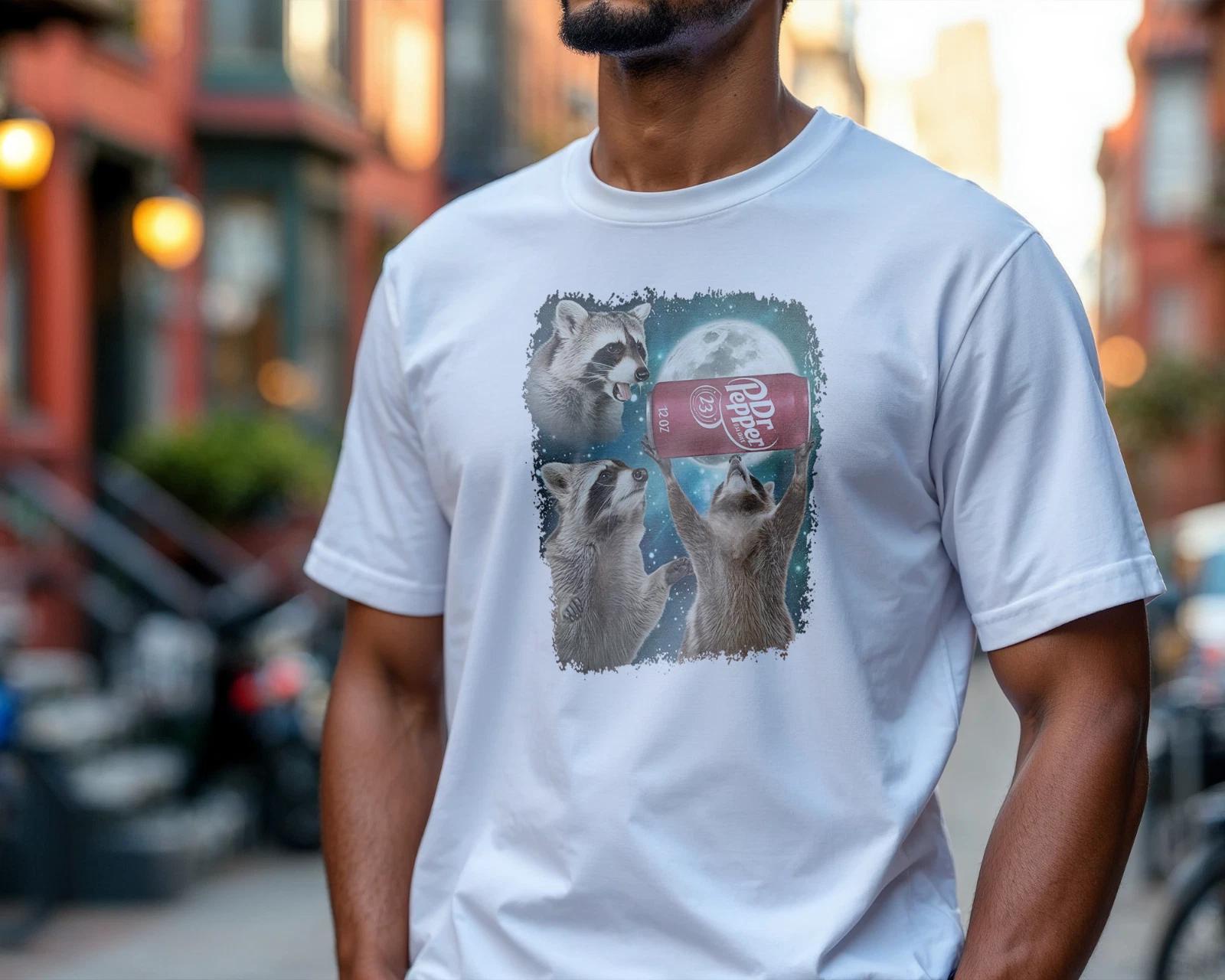 

Funny Raccoon Dr Pepper T-Shirt – Three Raccoons Moon Soda Graphic Tee A218 4XL