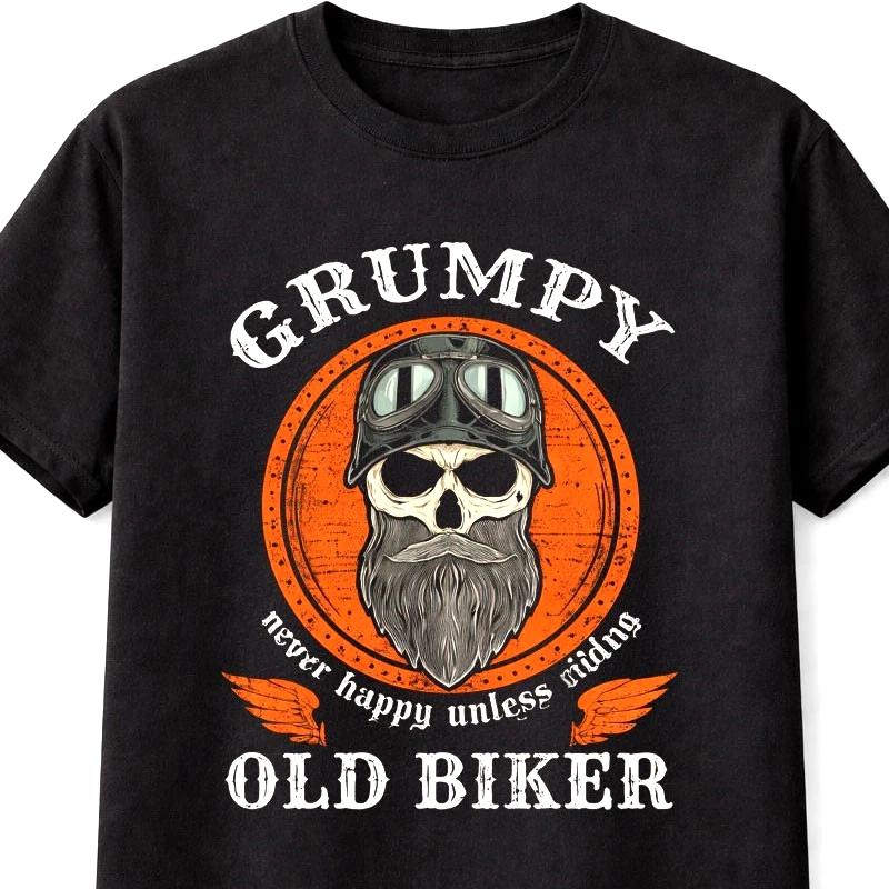 Grumpy Old Biker Skull Graphic TShirt Funny Motorcycle Rider Tee S5XL S