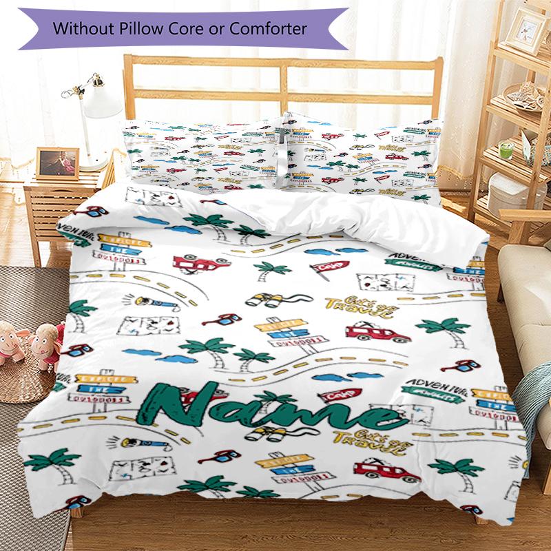 3pcs Custom Name Cute Cars Bedding Set Duvet Cover Closure Includes 1 Duvet Cover & 2 Pillowcases, Soft and Comfortable for All Seasons.
