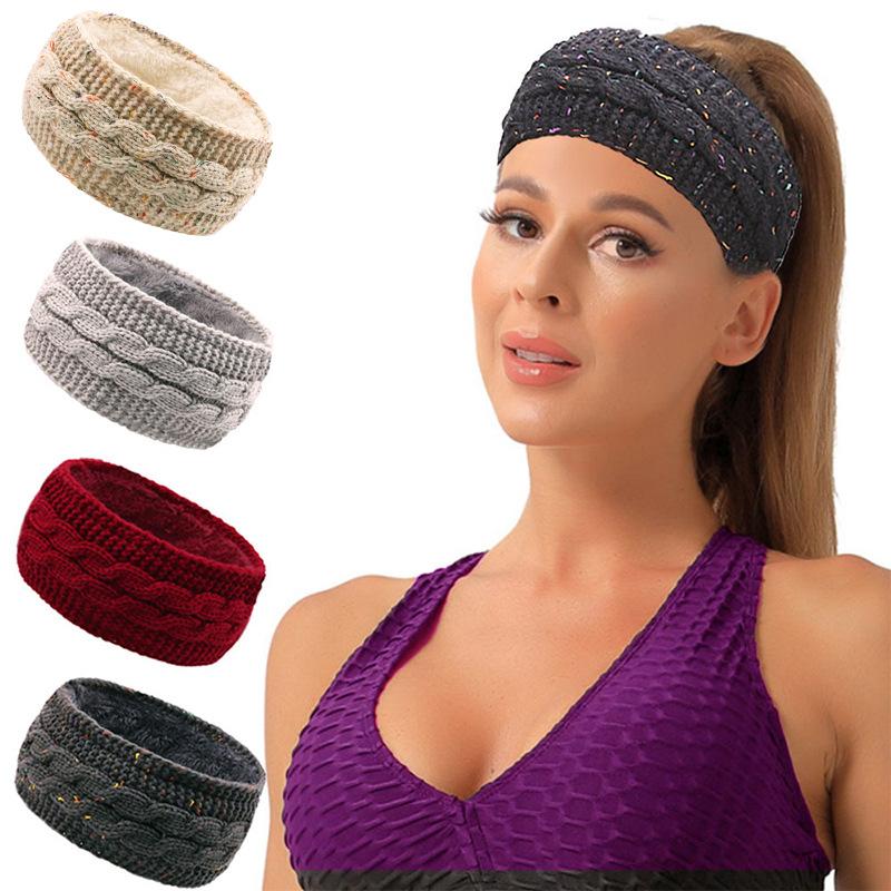 Beige Warm Sports Headband Ear Protection Cover New Autumn and Winter Knitted Headband Women Velvet Hair Accessories Headband