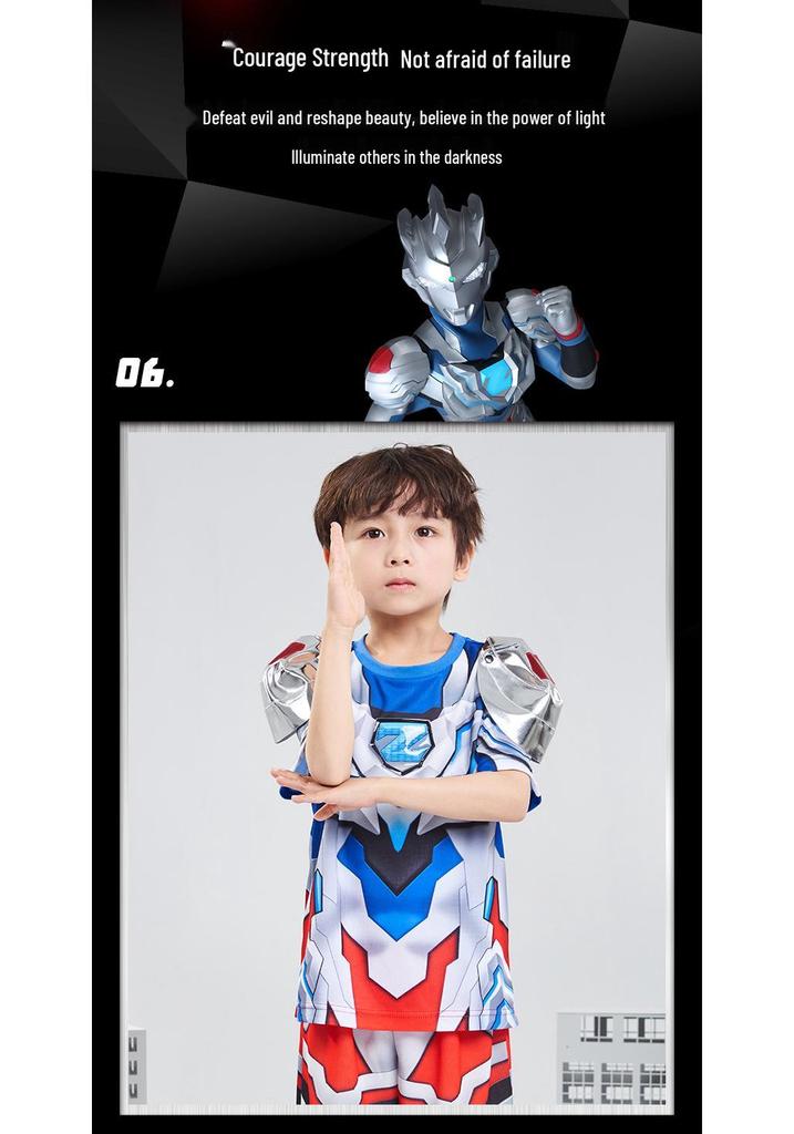 Zetton Ultraman Boys' Short Sleeve T-Shirt Set - Children's Spring/Summer Korean Style Two-Piece Outfit.