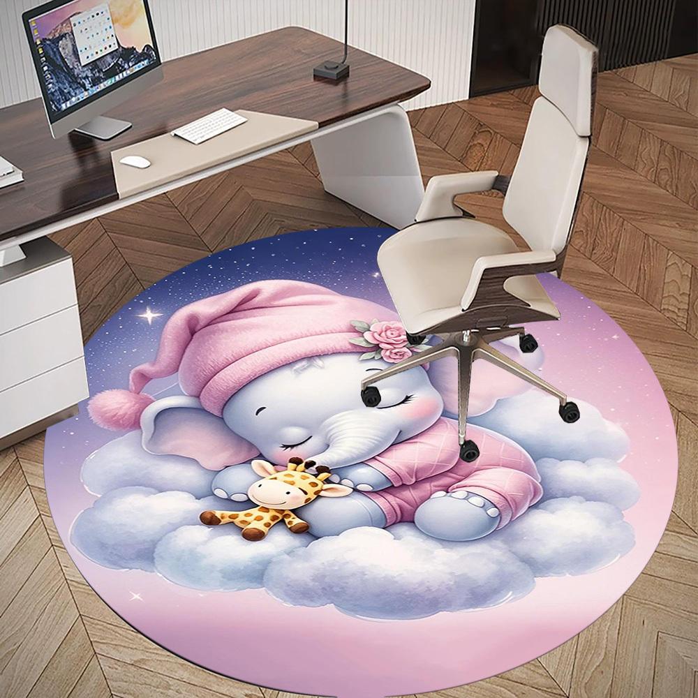 1PC Elephant Cloud Sleep Night Round Chair Mat Area Rug - Non-Slip, Floor Mat for Office, Bedroom, Home Decor Christmas Gift C0528083