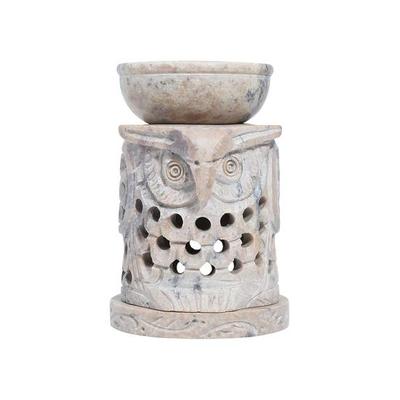 Crocon El Yapımı Sabuntaşı Baykuş Yağ Yakıcı – Tealight Mumluk ve Ev Oturma Odası Dekoru için Aromaterapi Difüzörü, 2,7x4 İnç Boyut
