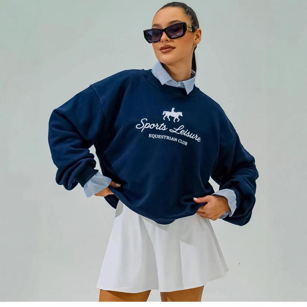 Women's Oversized Temperament Sweatshirt with Letter Print and Fleece Lining