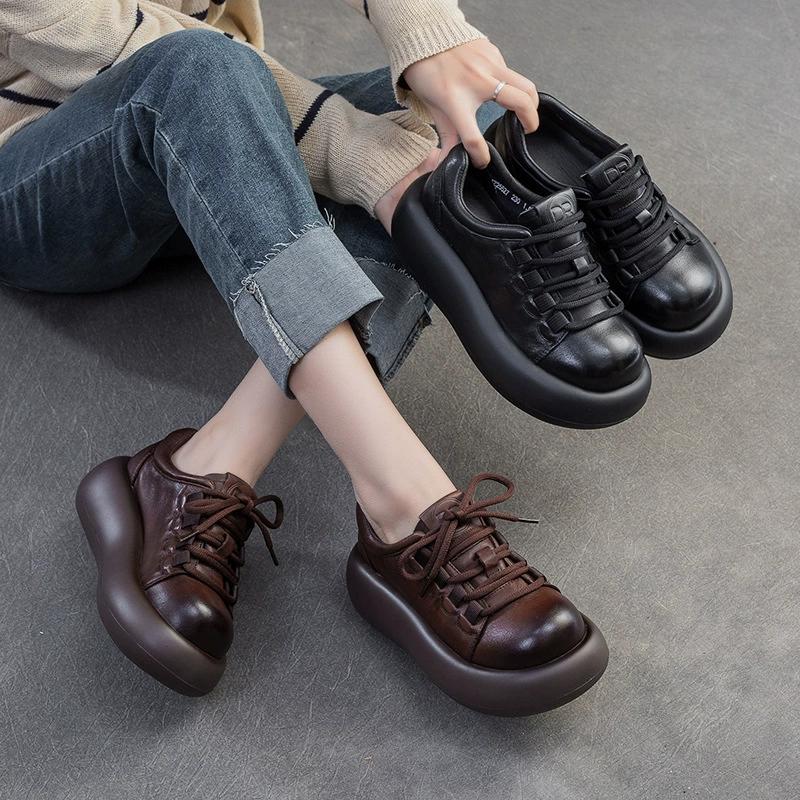 Fashion GKTINOO 2025 Spring New Retro Women's Shoes Big Toe Handmade Genuine Leather Thick Soled Platform Casual Shoes