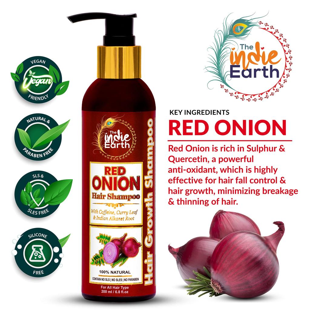 The Indie Earth Red Onion Shampoo with Caffeine Curry Leaf and Indian Alkanet Root Controlling Hair Fall Splitends Promotes Healthy Hair Growth - 2