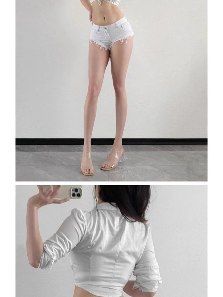 White Low-Waist Raw Edge Denim Micro Shorts for Women, Summer Style, European and American Hip-Hugging Ripped Distressed Design