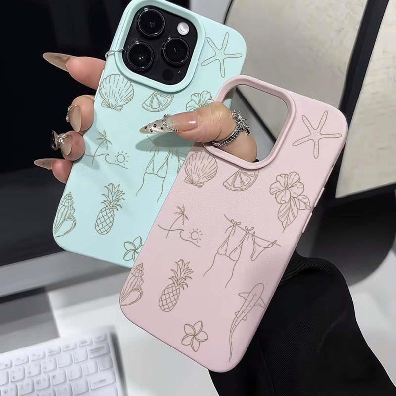 Summer Beach Line Art Doodle Pattern Design Protective Cover for iPhone 17 16 15 14 13 12 11 16E Series Pro Max Plus