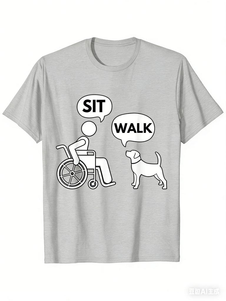 Funny Reverse Dog ComUnisexd Cotton TShirt for Adults Kids Wheelchair User Walking Dog While Sitting Humorous Imaginative Design